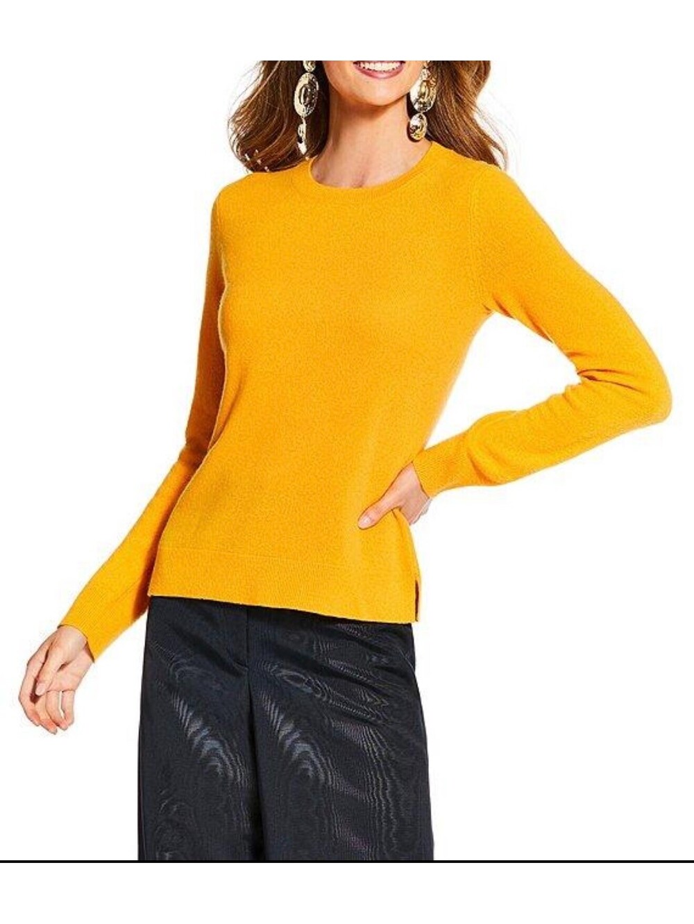 ANTONIO MELANI 100% cashmere round neck golden yellow sweater size M NWT